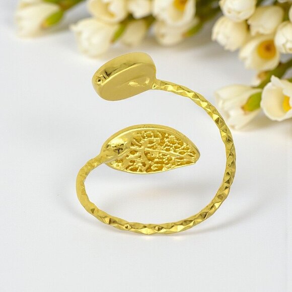 🆕️Boho Chic Turkish Adjustable Leaf Ring 18K Gold Plated Brass Pearl Accent - Picture 7 of 14